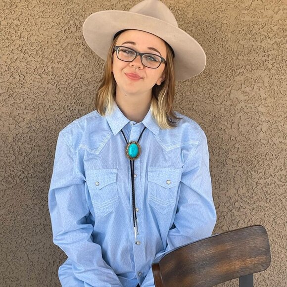 Western Cowboy Bolo Tie Men Leather Necktie Leather Cord Turquoise Stone Bolo Ti - Picture 5 of 6